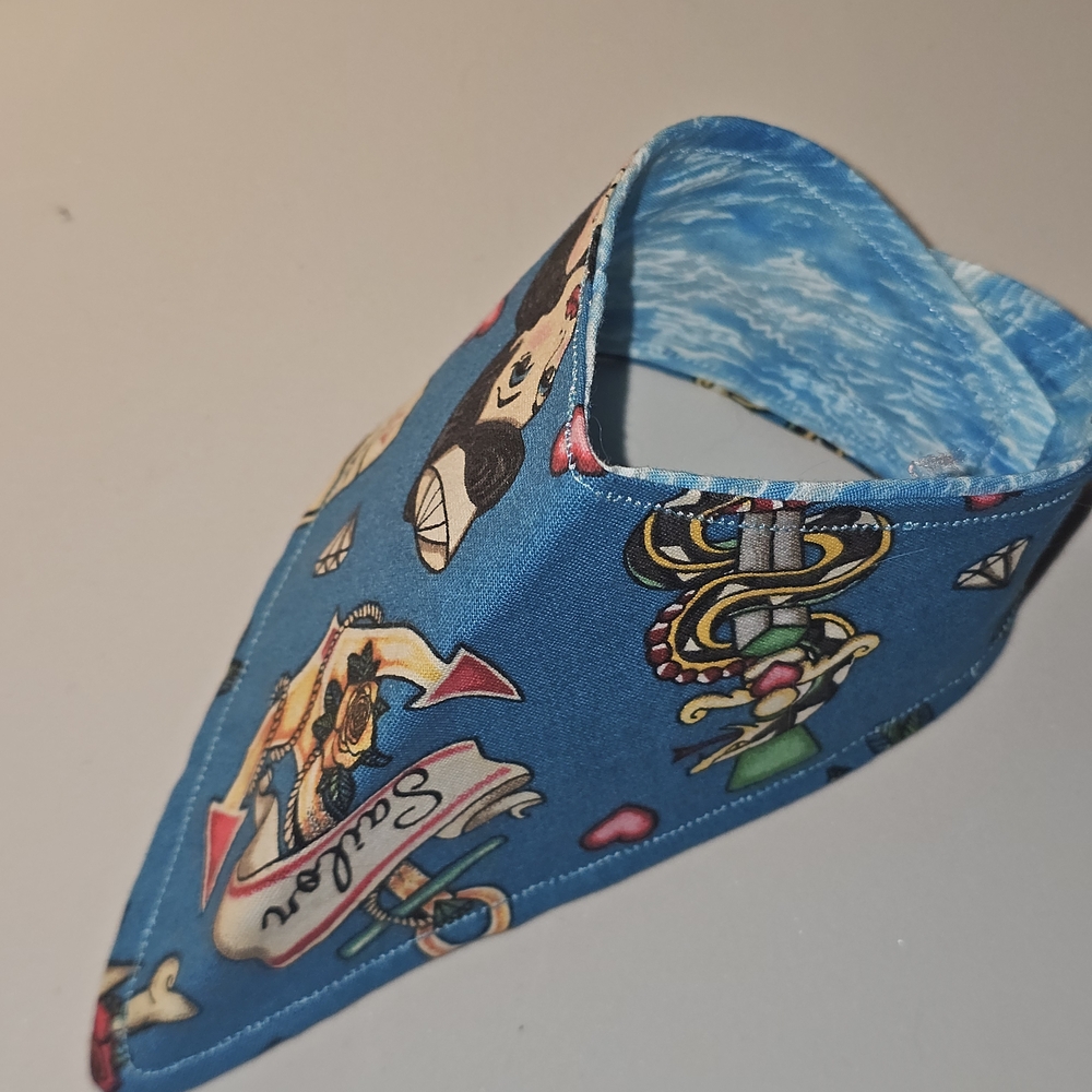 Hand Crafted Reversible Small Pet Bandana|| Sailor Print